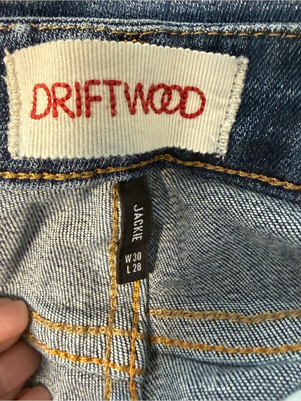 DRIFTWOOD Blue Cropped Jeans with Black Floral Embroidery w30 L 28 - Picture 2 of 8
